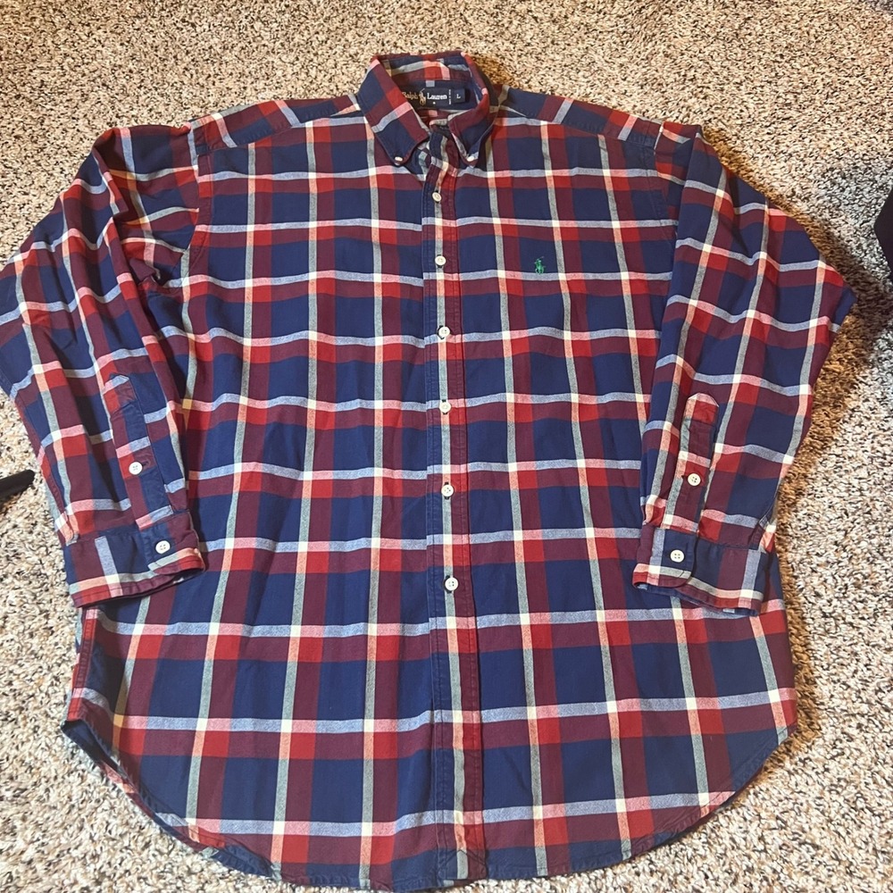 Ralph Lauren Plaid Button Down Shirt Long‎ Sleeve Cotton Classic Fit L